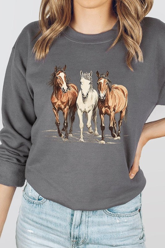 Three Horses Western Graphic Sweatshirt choice of colors