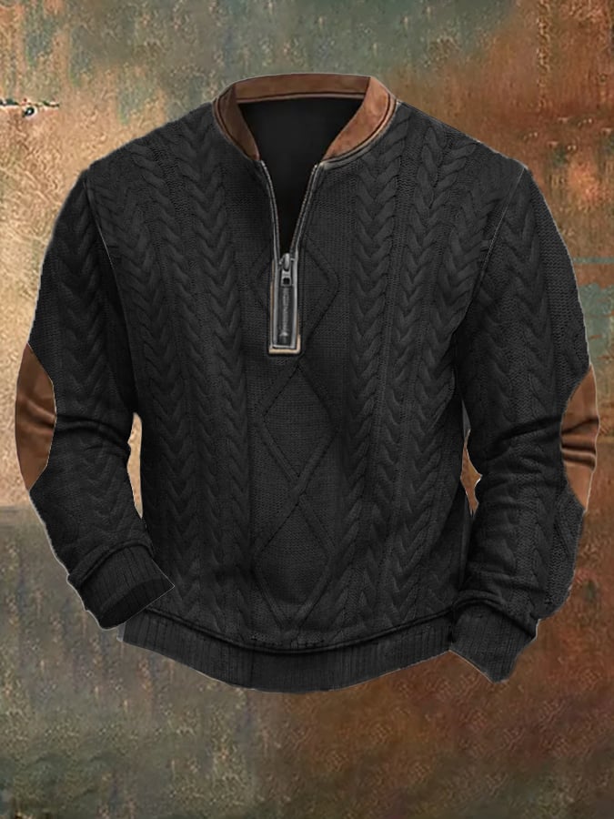 Men's Vintage Knit Print Zip-Up Sweatshirt