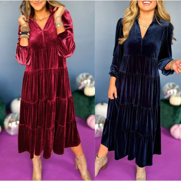 2024 New Sale 🎁🎄V Neck Velvet Dress