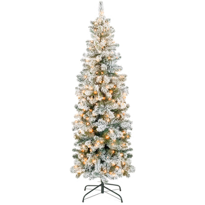 Pre-Lit Snow Flocked Artificial Pencil Christmas Tree