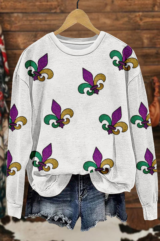 Shiny Mardi Gras Print Sweatshirt