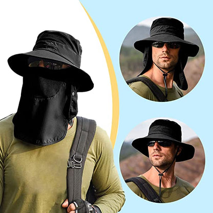 Fishing Hat for Men & Women, Outdoor UV Sun Protection Wide Brim Hat with Face Cover & Neck Flap Army Green