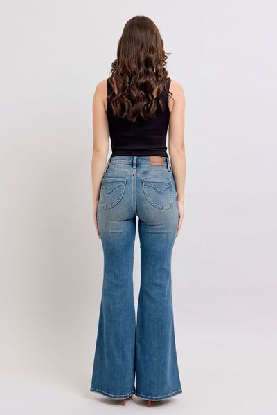 Judy Blue MR Tummy Control Vintage Wash Flare Bell Bottom Jeans