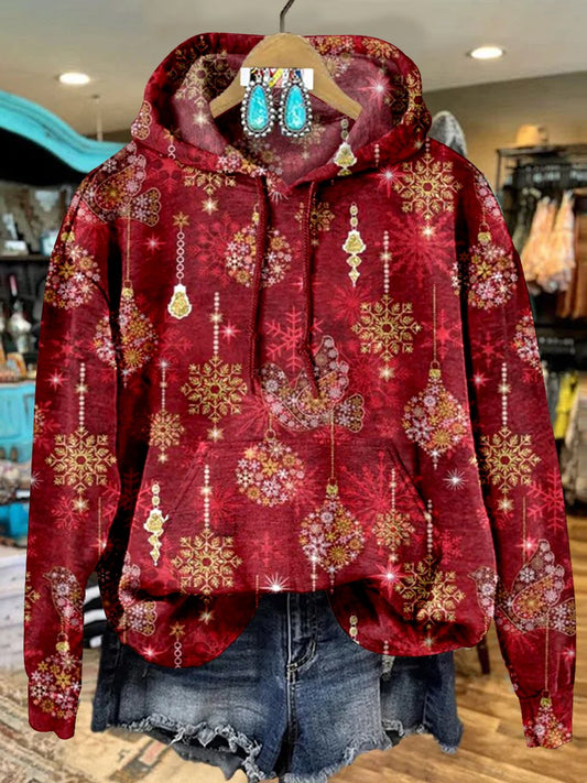 Christmas Gold Ornament Pattern Casual Hoodie Sweatshirt