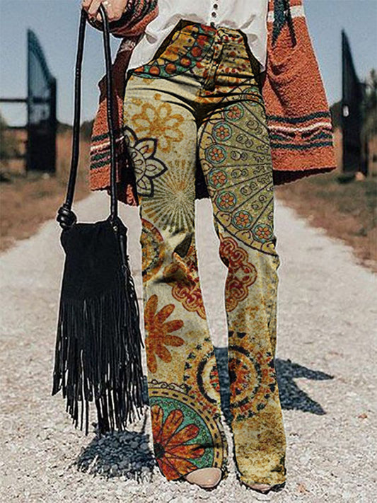 Casual Vintage Print Trousers