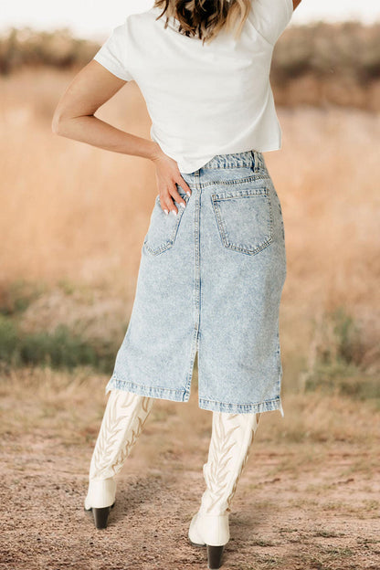 Retro Washed Ripped Denim Skirt