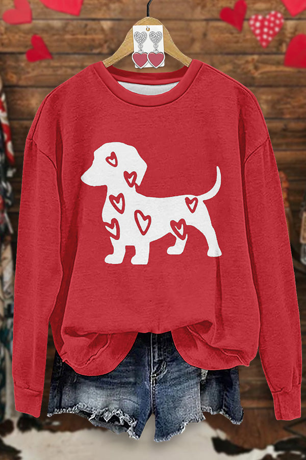 Cute Dog Heart Print Sweatshirt