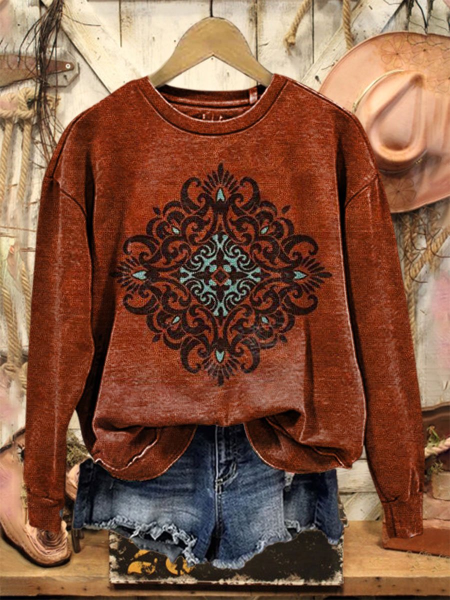 Vintage Western Print Casual  Sweatshirt