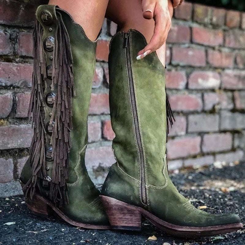 Retro Tassel Tall Zipper Boots