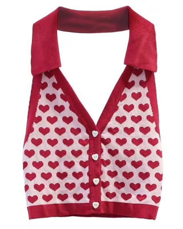 Retro Love Print Halterneck Camisole Top