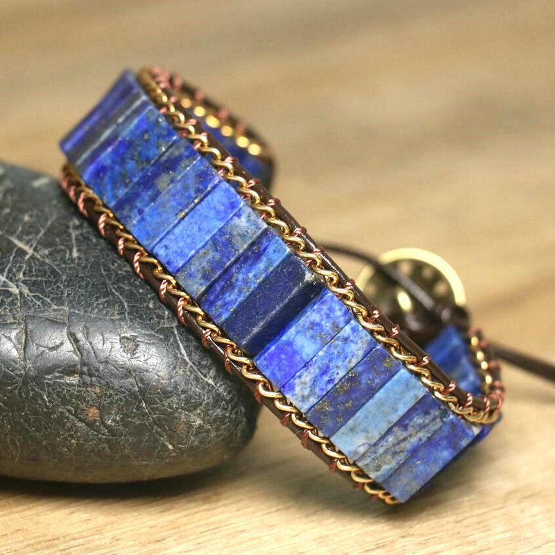 Unisex Lapis Lazuli Gold Chain Braided Adjustable Bracelet