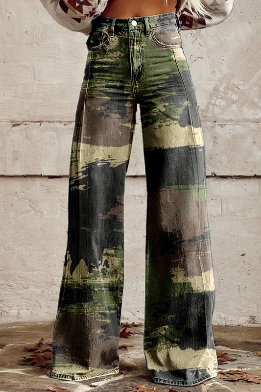 Casual Camouflage Wide Leg Pants