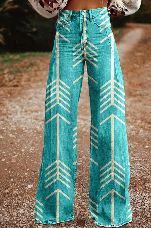 Turquoise Arrow High Waisted Wide Leg Pants