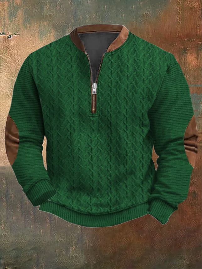 Men's Vintage Knit Print Zip-Up Sweatshirt