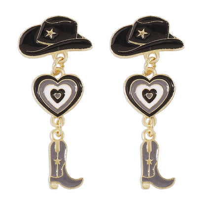 Western Cowboy Hat Boots Love Earrings