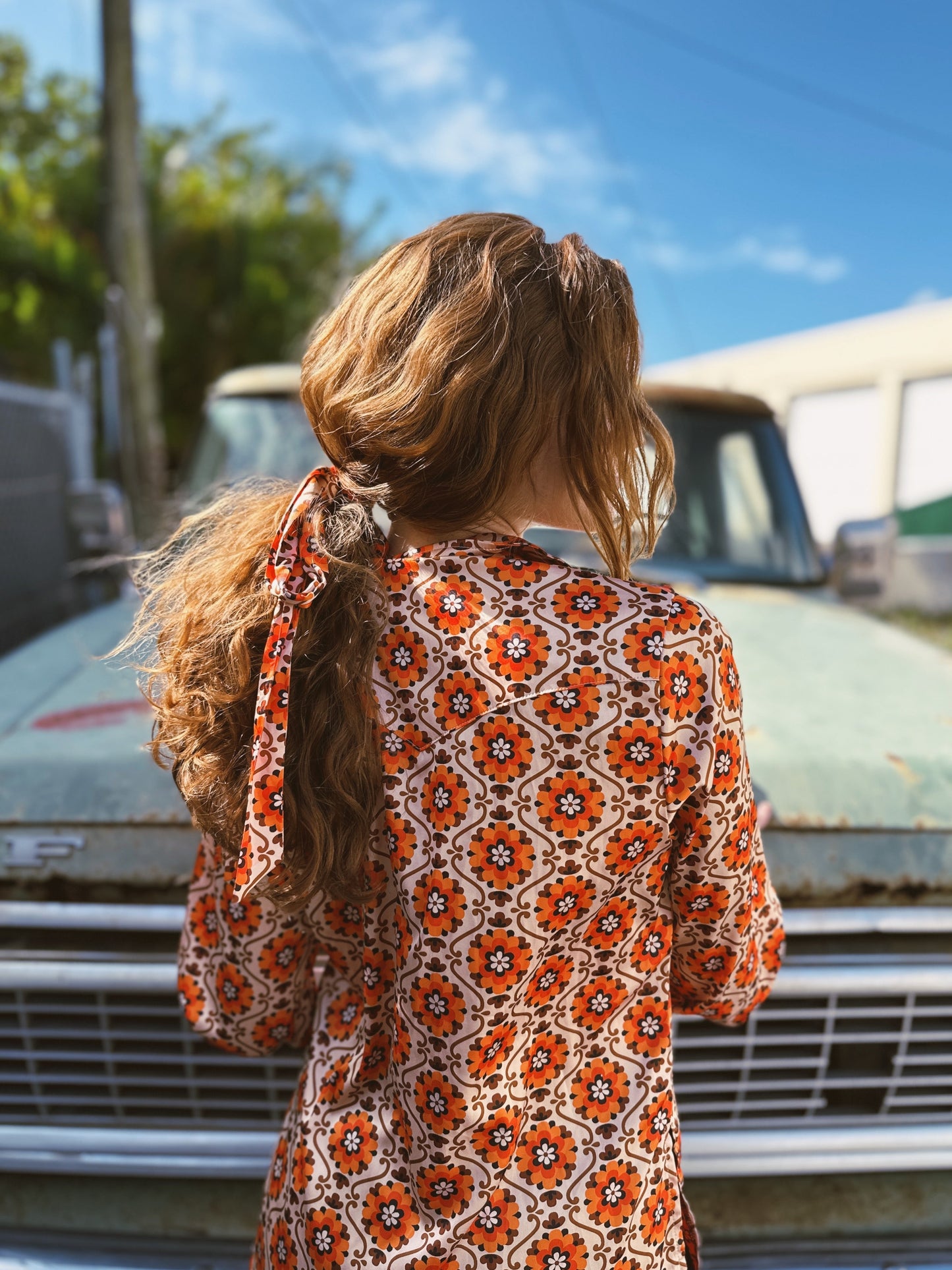 Going To California Large Poppy Flower Zipper Front Blouse