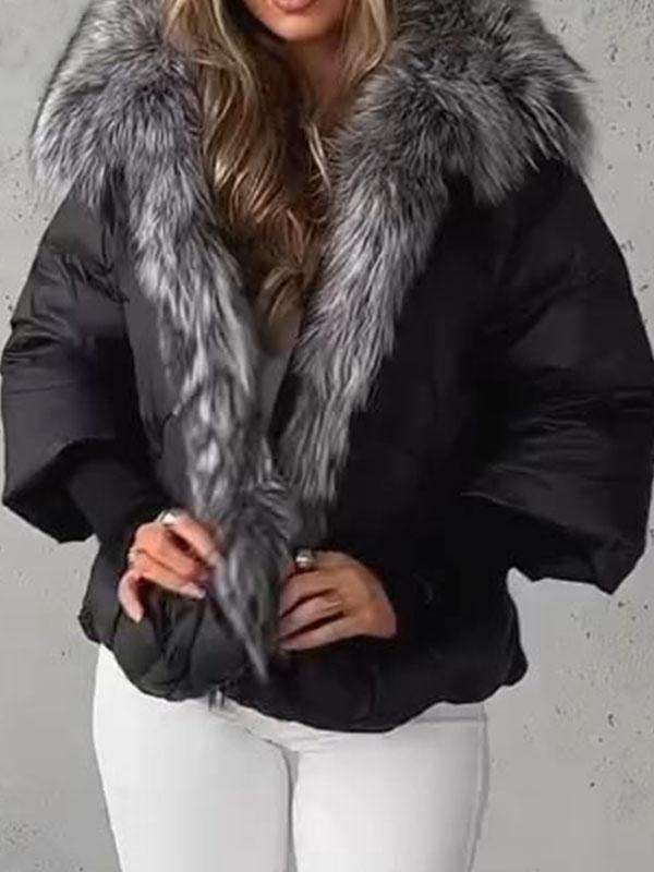 Women's Fur Collar Long Sleeve Patchwork Coat