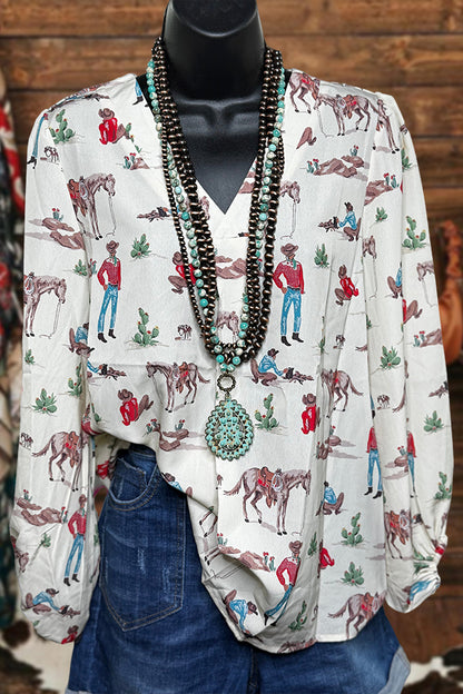 Vintage Western Rodeo V-Neck Blouse