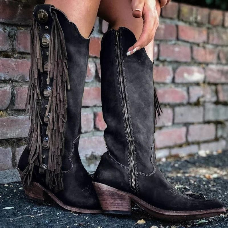 Retro Tassel Tall Zipper Boots