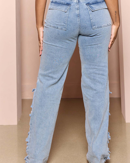 High-waisted Wide-Legged Broken Jeans