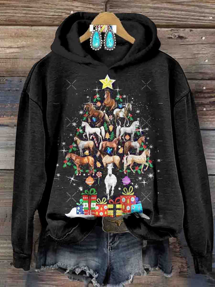 Christmas Horse Print Casual Sweatshirt