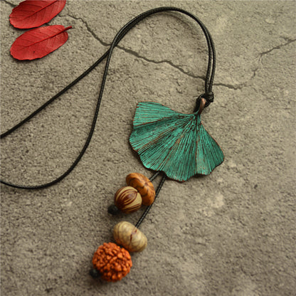 Female Ethnic Ginkgo Leaf Alloy Necklace