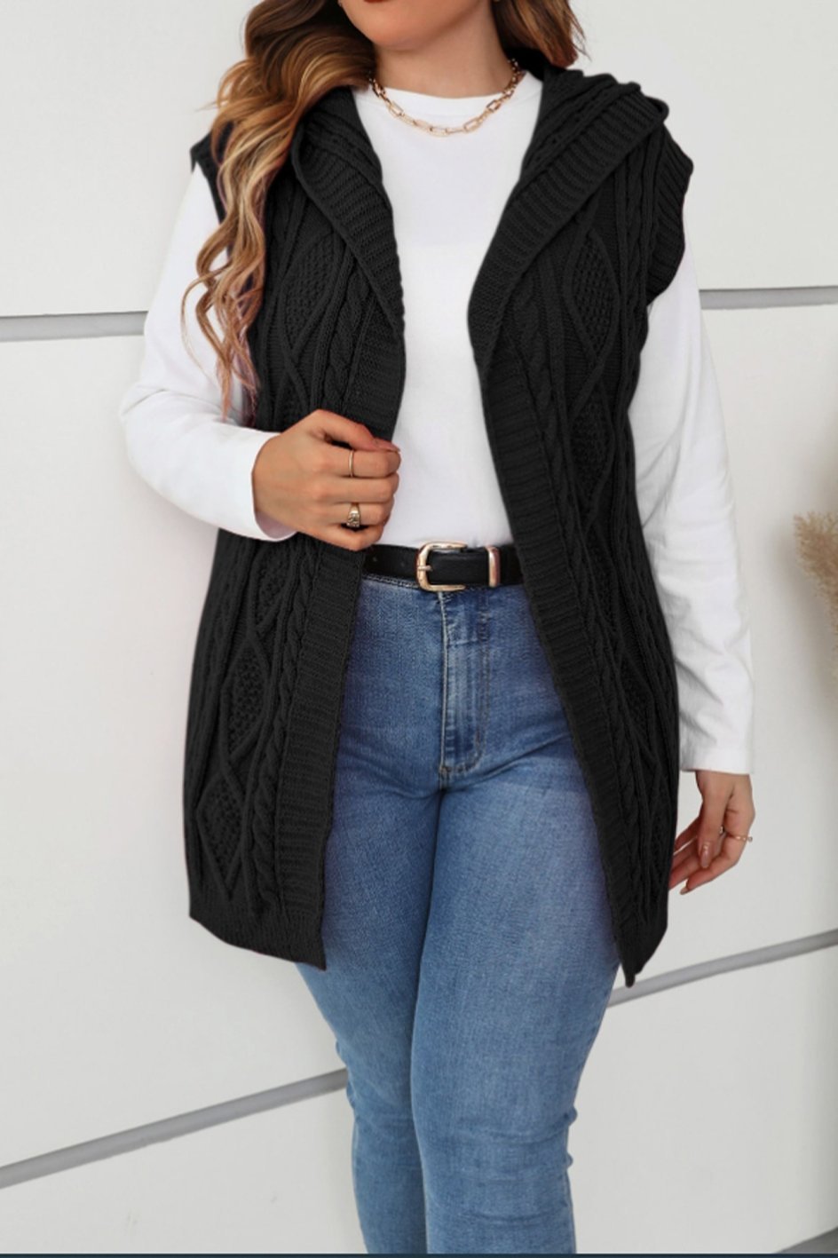 Women's casual sleeveless hooded knitted cardigan