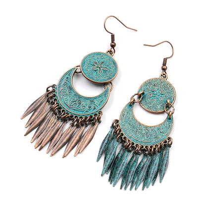 Women's Bohemian Flower Crescent Tassel Tassel Earrings