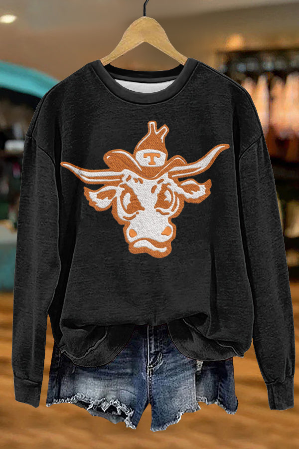 Cute Gameday Texas Longhorn Print Sweatshirt