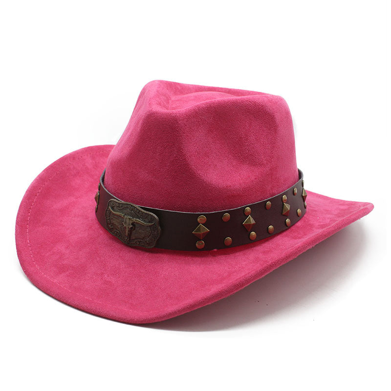 Men's Vintage Western Cowboy Hat Suede Rivet Knight Hat