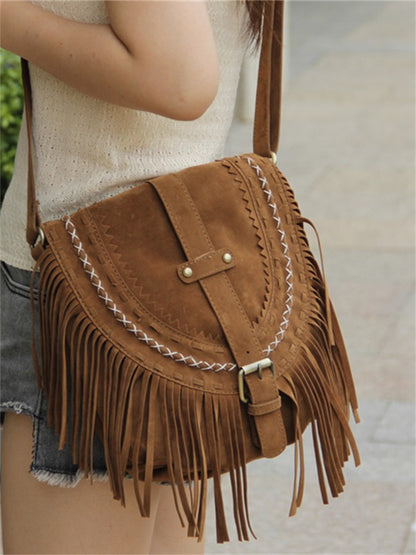 Vintage Tassels Buckled Flap Suede Bag