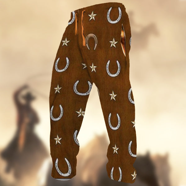 Men's Retro Country Western Horseshoe Print Casual Sweatpants