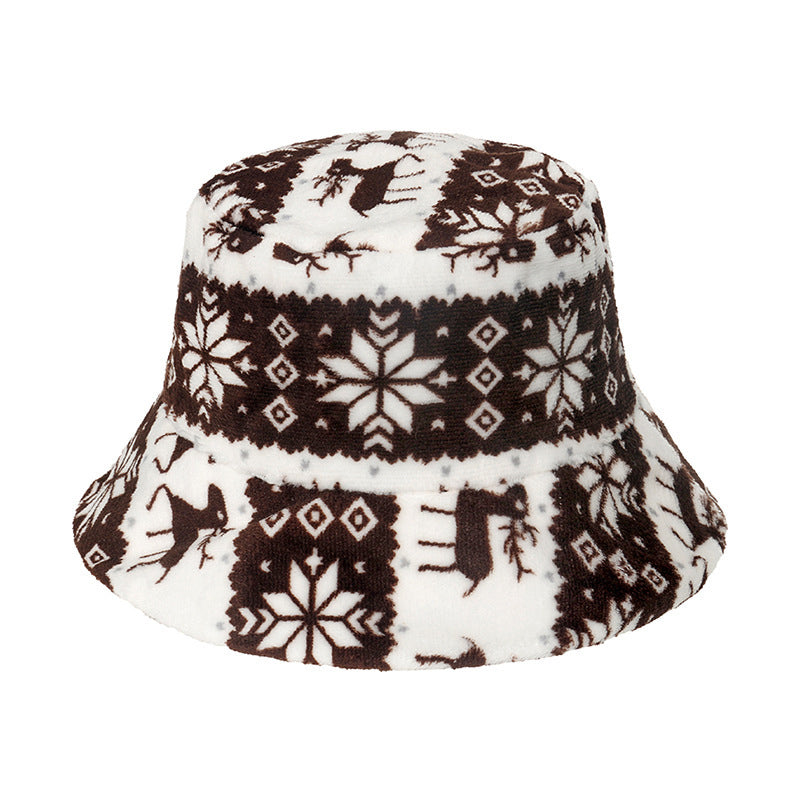 Fashion Christmas Snowflake Print Fluffy Fisherman Hat