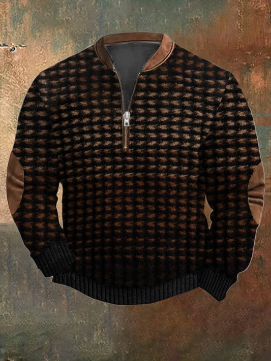 Men's Vintage Knit Print Zip-Up Sweatshirt