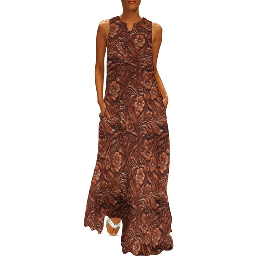 Baha Ranch Tooled Leather Print Maxi Dress