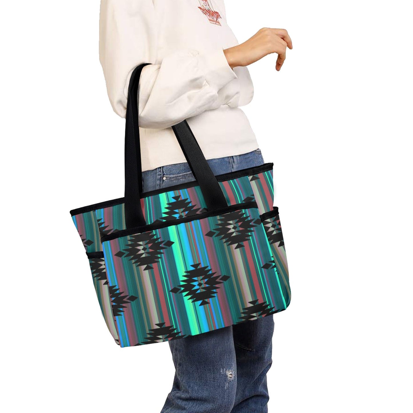 Teal Aztec Beach Tote Bag