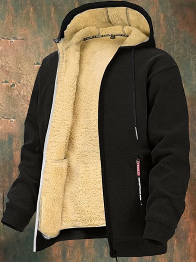 Men's Fashionable Loose-Fitting Velvet Thickened Hooded Zipper Jacket