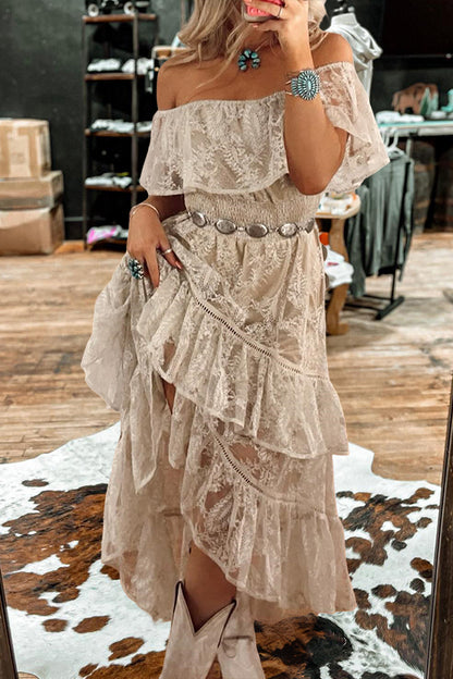 Off Shoulder Ruffled Lace Dress