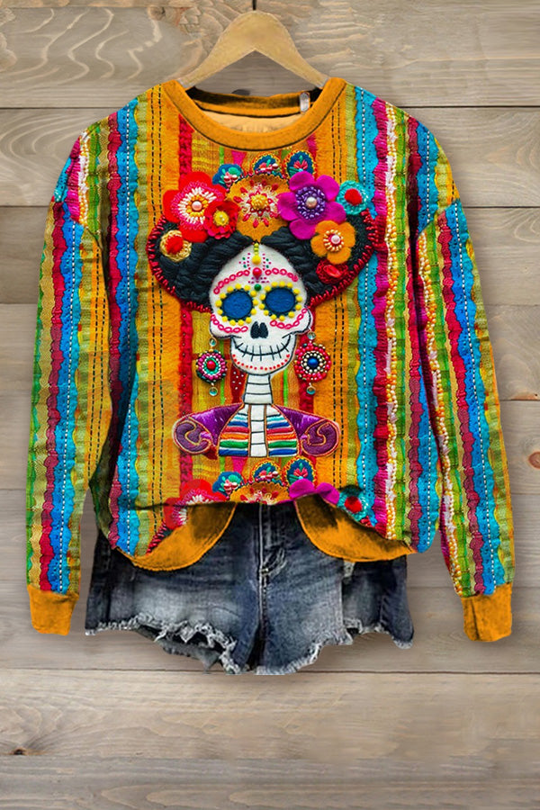 Unique Mexican Day of The Dead Print Sweatshirt