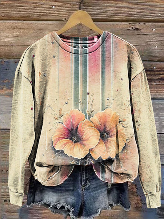 Vintage Floral Rainbow Colors Art Print Casual Sweatshirt