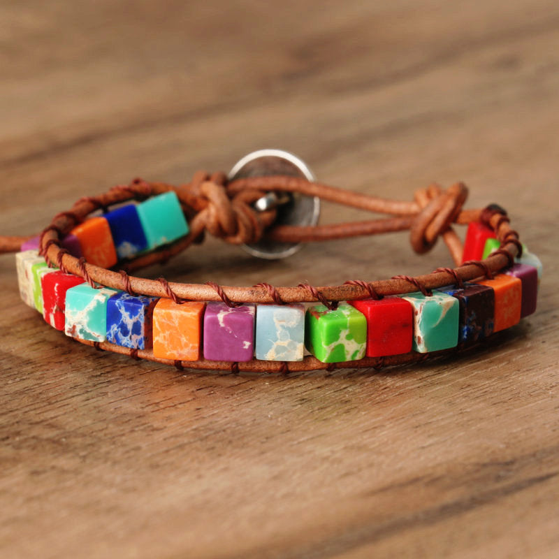 Unisex Square Imperial Stone Braided Bohemian Holiday Bracelet