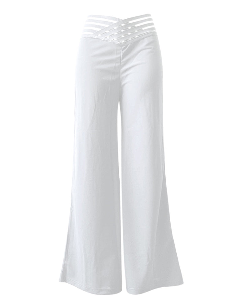 Cut-Out Belt High-Waisted Casual Wide-Leg Pants