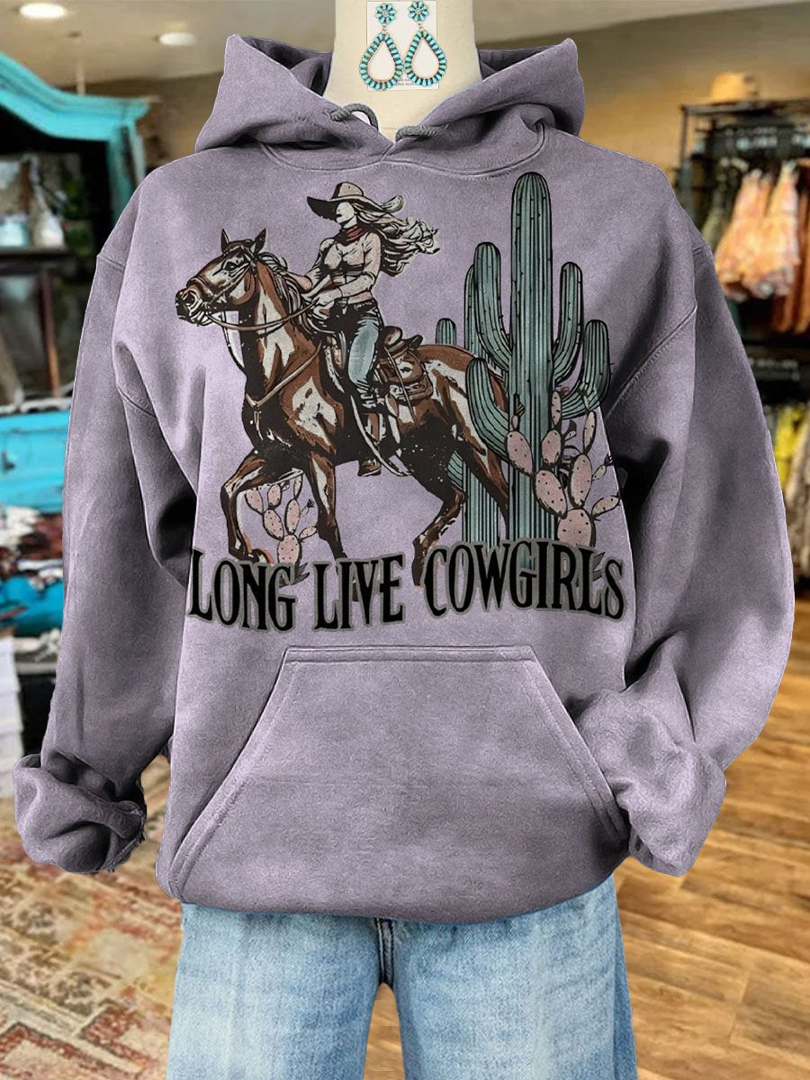 Vintage Cowgirl Print Casual Hoodie Sweatshirt