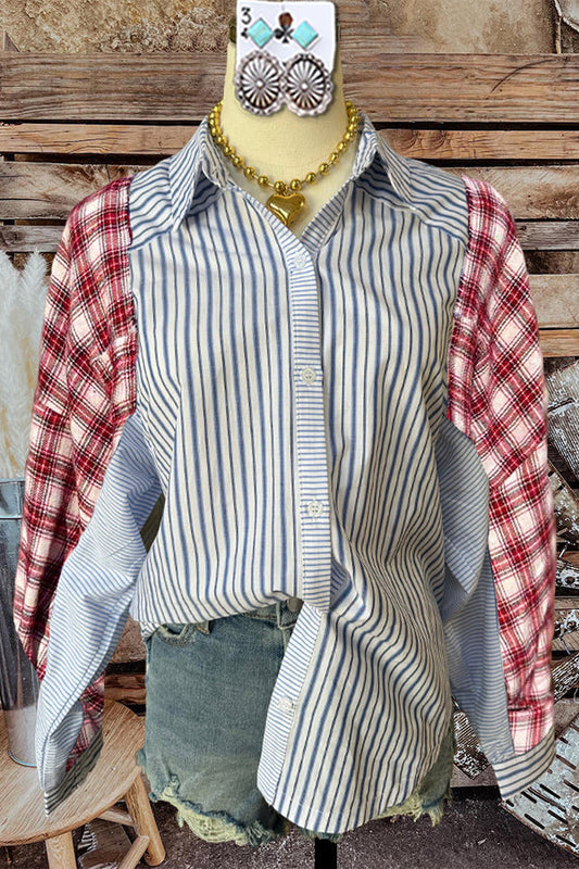 Striped Contrast Plaid Shirt