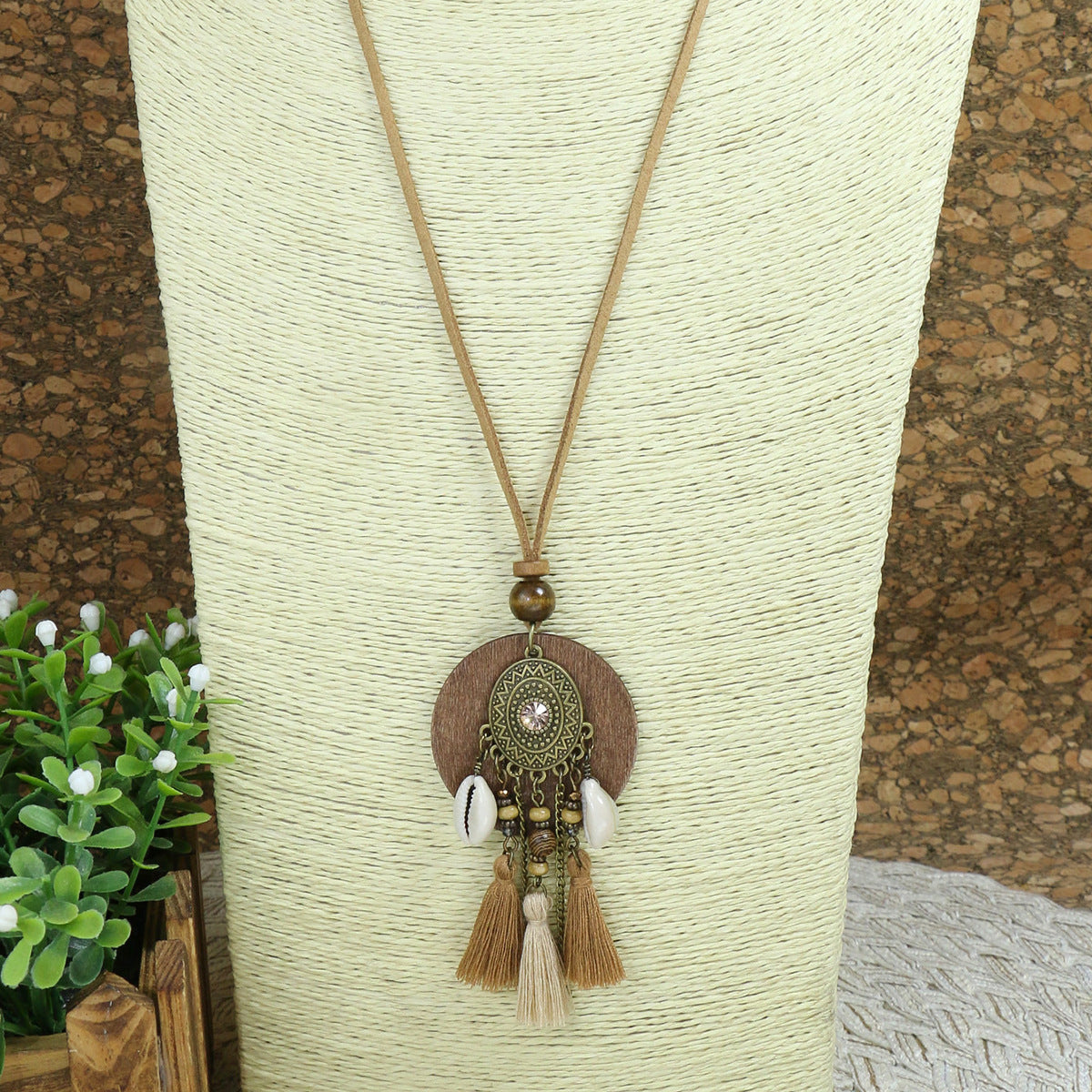 Bohemian Wood Tassel Design Distressed Vintage Necklace