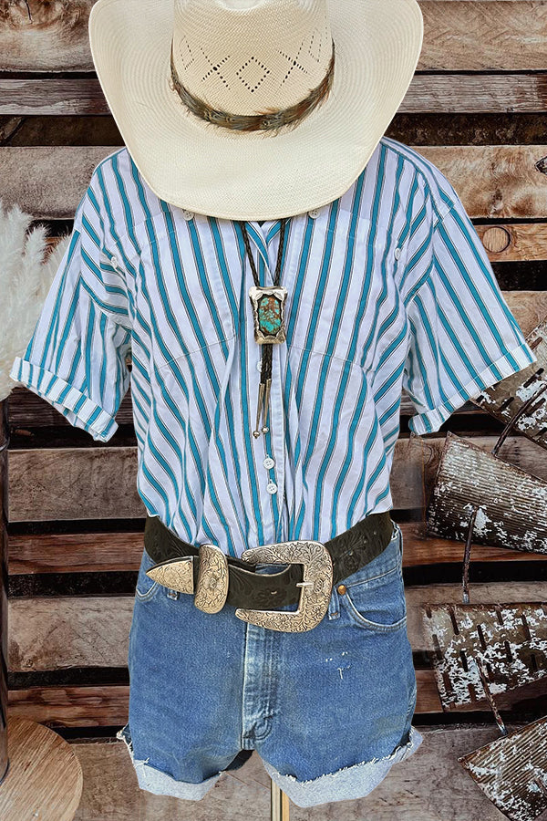 Striped Buttoned Short Sleeve Shirt