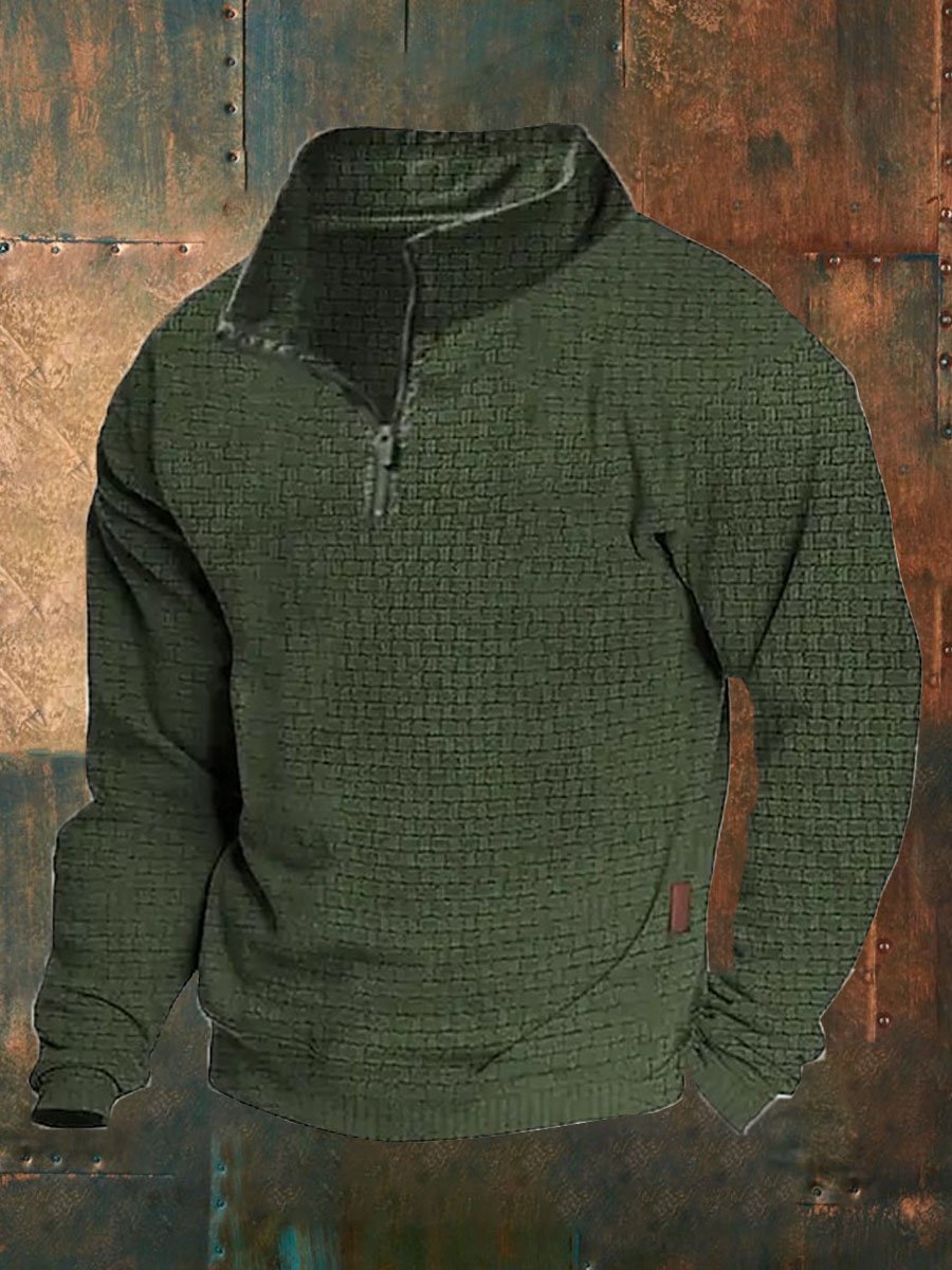 Men's Solid Color Retro Half-Zip Sweatshirt