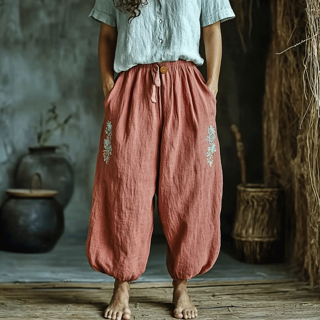 Women's Linen Bohemian Cropped Casual Harem Pants