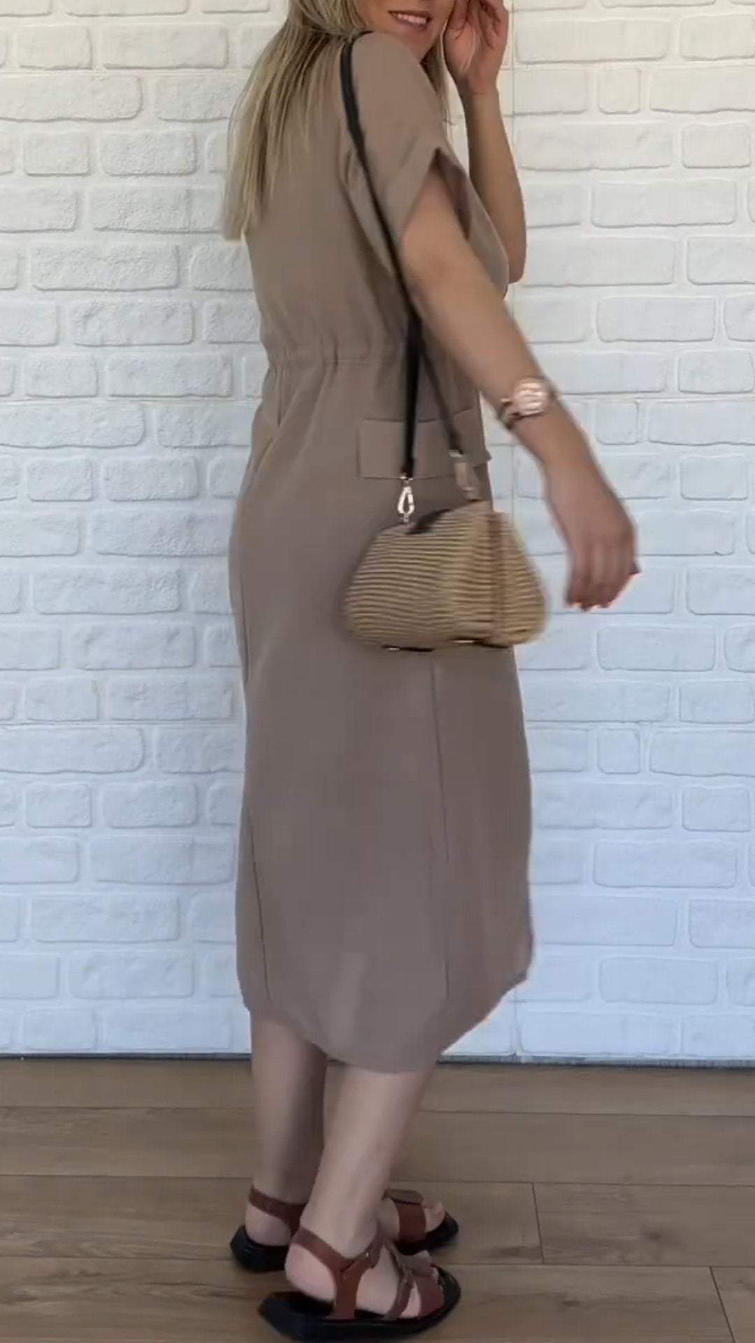 Women's Drawstring Lapel Dress