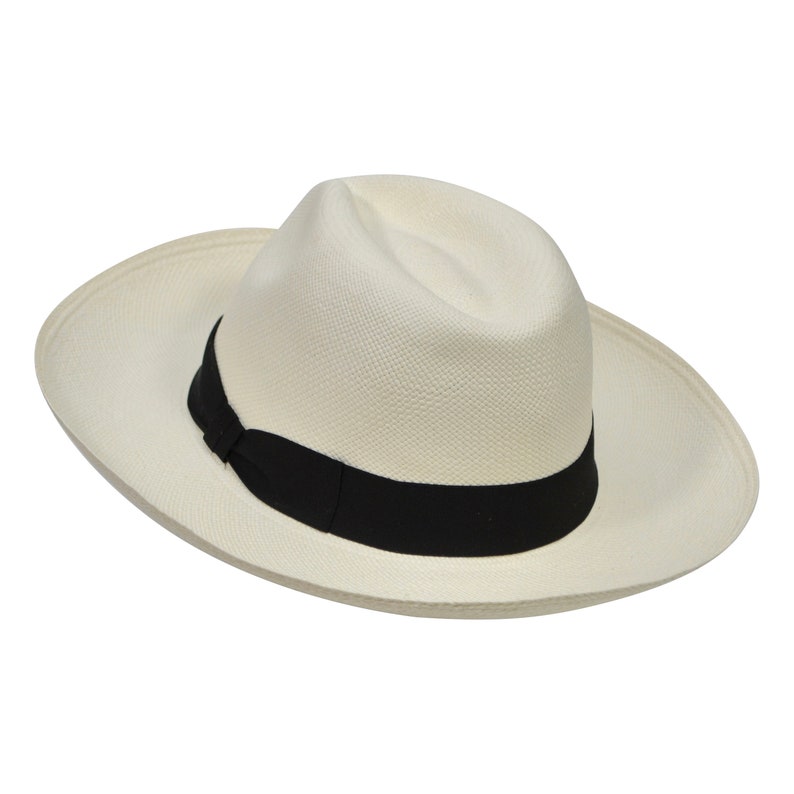 Genuine Panama Hat - Black Band - Wide Brim Classic Summer Fedora - White Toquilla Straw - Handwoven in Ecuador - GPH - HatBox Included-FREE SHIPPING